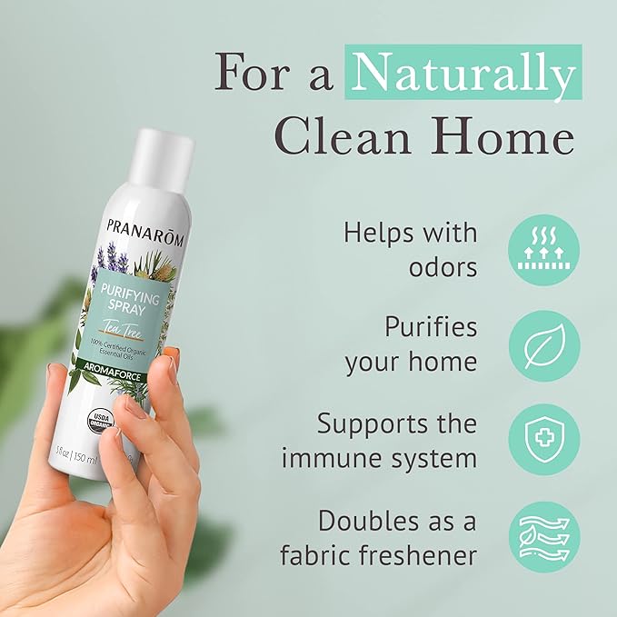Pranarom - 2 Pack - Aromaforce Air Purifying Spray with Organic Essential Oils, Deodorizers for Home, Essential Oil Spray with Plant Essences, Tea Tree Scent, Certified Organic, 150ml Each