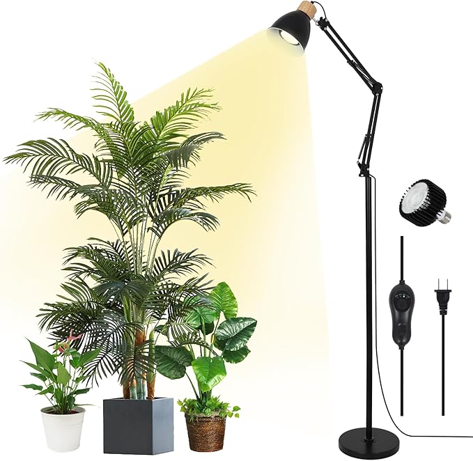 HMVPL Grow Lights for Indoor Plants Full Spectrum, Plant Lights for Indoor Growing with 20W COB Grow Light Blub, 4/8/12H Timer, Standing Tall Grow Lamp for Middle Large Plants(75'', Height Adjustable)