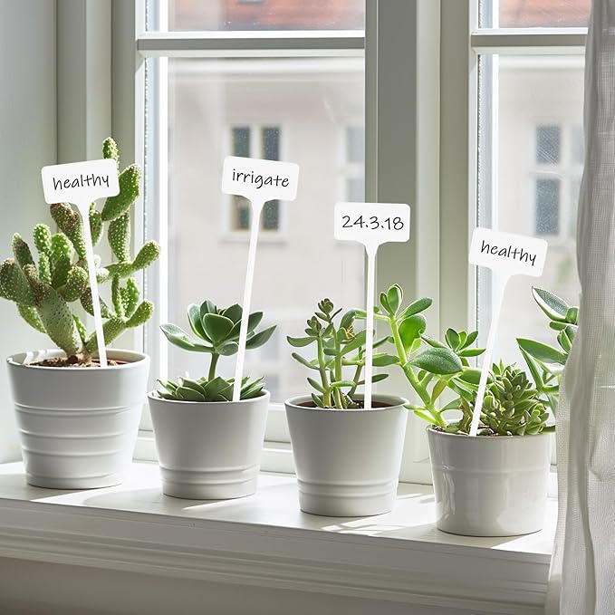 Plant Labels,60PCS Yuanling T-Type 11.4" Large Plastic Plant Tags Waterproof Plant Makers Nursery Garden Labels for Outdoor Indoor Plants Herbs Flowers Vegetable Potted Belt Marker Pen (White)