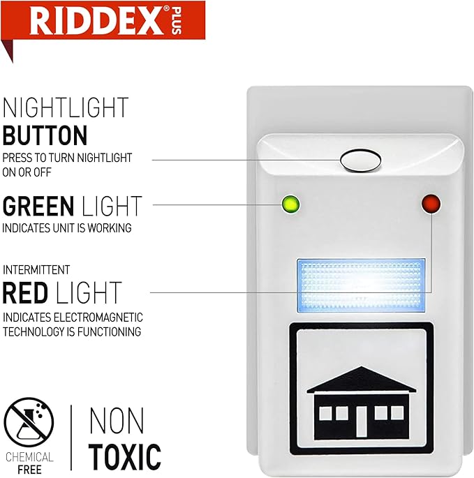 RIDDEX Plus Insect Repellent | Plug in, Mouse Deterrent - Pest Control for Defense Against Rats, Mice, Roaches, Bugs and Insects | Control Pests with No Toxins | Green