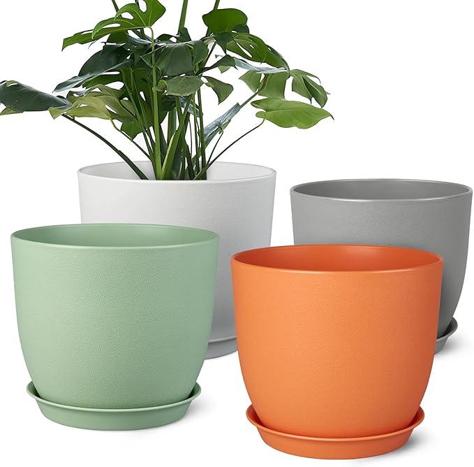 Ferlypote Plant Pots 8 Inch Set of 4, Flower Pots with Multi Mesh Drainage Holes, Planters for Indoor Outdoor Garden Plants and Flowers (Multicolor)