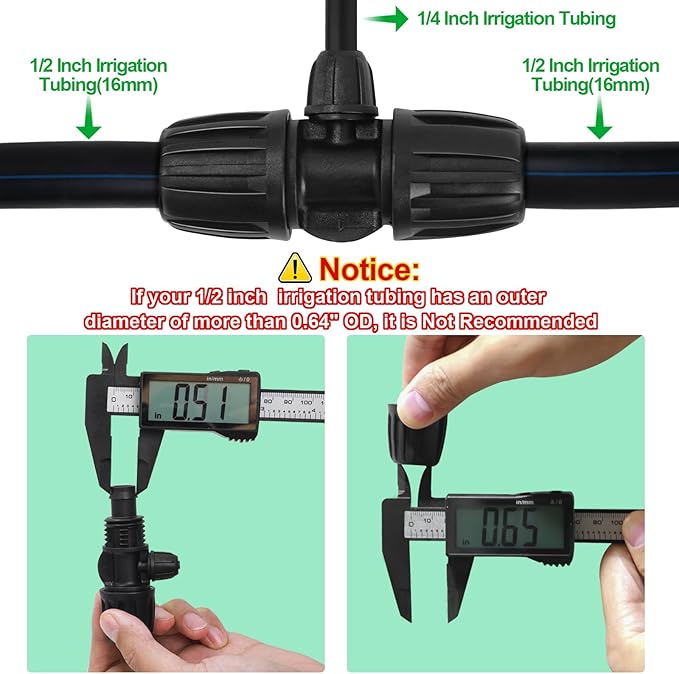 1/2 Inch To 1/4 Drip Irrigation Fittings - 8 Pack Drip Line Irrigation 1/2'' to 1/4'' Barbed Tee Adapter Anti-Drop Lock Nut Barbed Reducer 3 Way Connectors for Drip Irrigation System