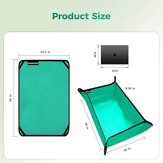 Large Plant Transplanting Mat - Thickened Waterproof Potting Mat, Succulent Gardening Mat, Portable Repotting Mat for Mess Control, Indoor Outdoor Use, PE-Green, 39.5"x59"