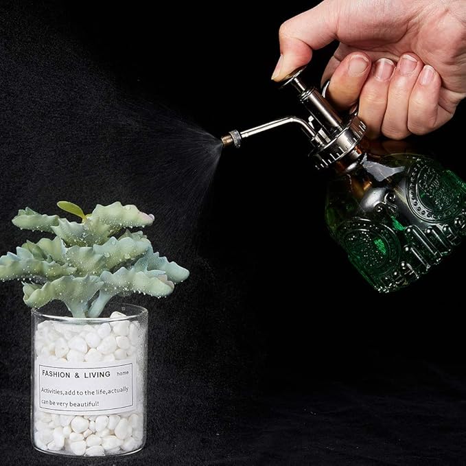 Glass Plant Mister Spray Bottle, Vintage Plant Spritzer, Succulent Watering Bottle with Top Pump, Small Plant Sprayer Mister Watering Can for Indoor Outdoor Houseplant - Green Brown Gradient