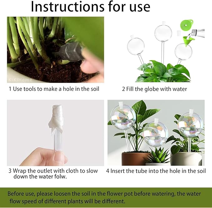 3 PCS Top-Fill Self Watering Globes, Automatic Plant Watering Devices, Transparent Self Watering Planter Insert, Durable Clear Glass Aqua Bulbs for Indoor, Ball Shape, & Funnel