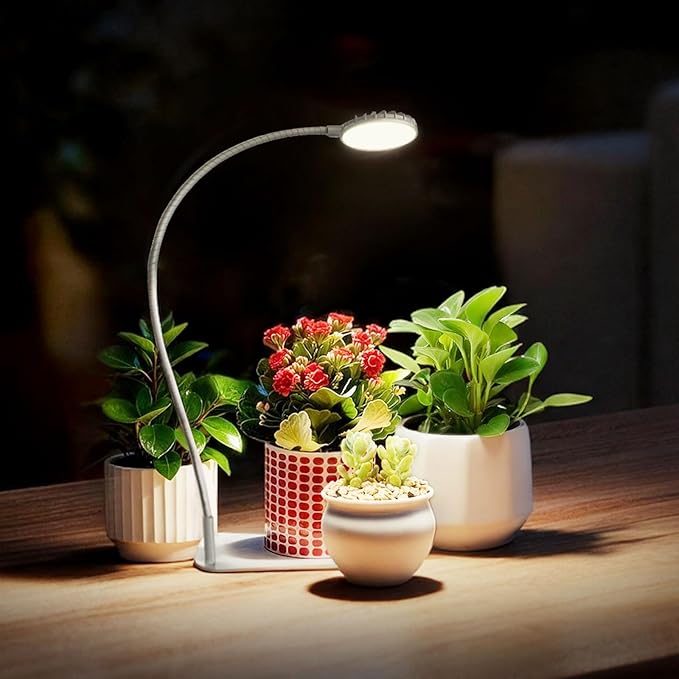 Desktop Indoor Plant Grow Light, 12W Full Spectrum,Plant lamp with 4 Dimmable & 3 Timer Modes, 360° Gooseneck Plant Lights for Office Desk Small Grow Lights for Indoor Plants(White)