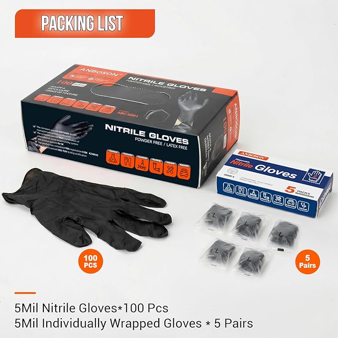 Nitrile Food Safe Gloves with 5 Individually Wrapped Pairs, Medium Chef Gloves, Essential for Food Handling, Catering Industry, Home Cooking, Non-Slip Oil-Resistant, BPA-Free