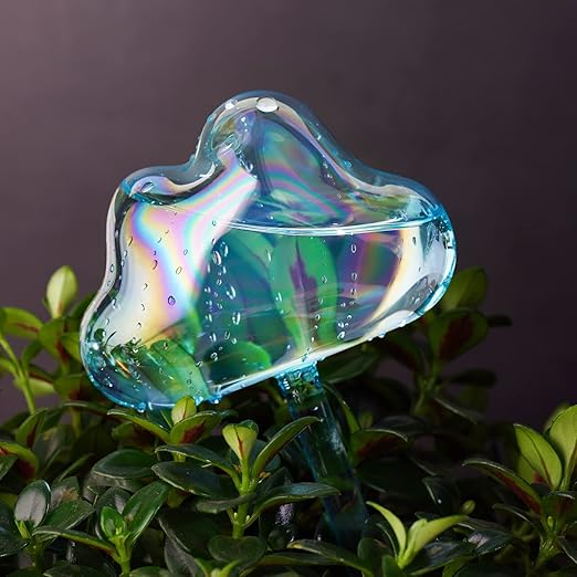 NiHome Glass Plant Self Watering Bulbs 2-Pack Cloud Shaped Clear Water Blue Iridescent Pearl Color Home Watering Globes Potted Planter Insert Decorative Device Vacation Watering Spikes Indoor Outdoor
