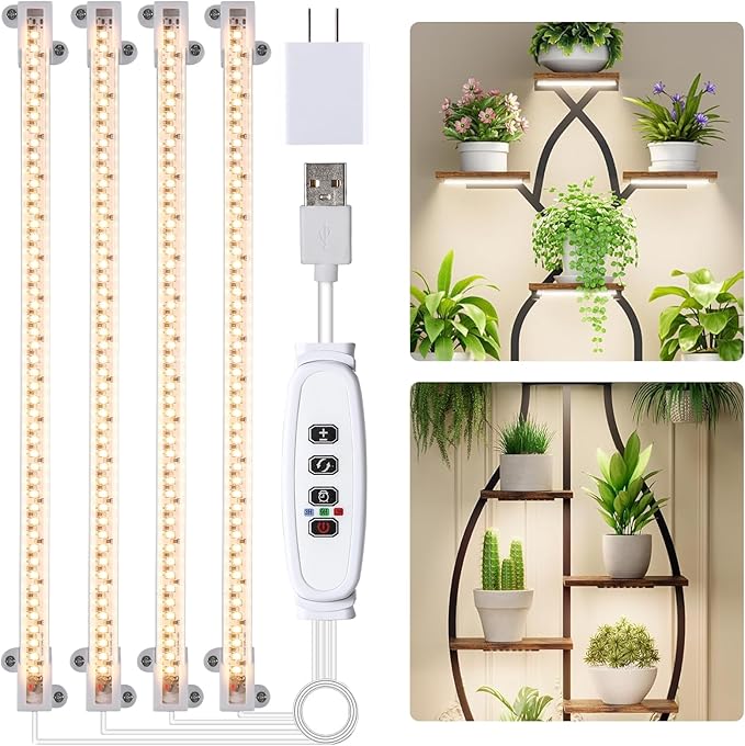 Hywyimlait LED Grow Light Strips for Indoor Plants Full Spectrum 3500K, 192 LEDs Plant Light Bar with 3/9/12H Timer, 10 Dimmable Levels for Seedling Succulent, 13 Inches, 4 Head