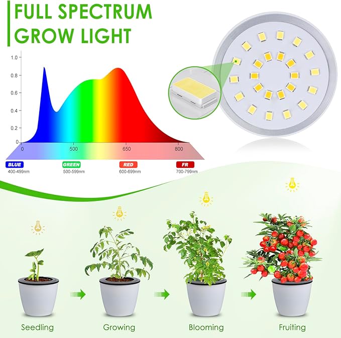 LORDEM Small Pot Clip Grow Light, Full Spectrum LED Plant Grow Lamp for Indoor Growing, Auto On/Off Timer 4/8/12H, Plant Light with 4 Dimmable Brightness Levels, Ideal for Small Indoor Plants, 1 Pack