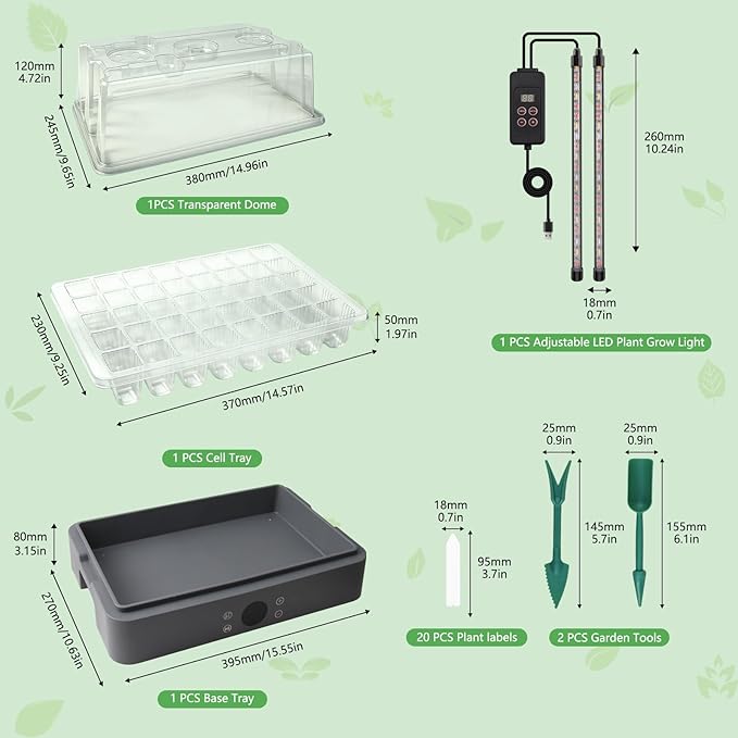 40-Cell Self-Watering Seed Starter Tray with Grow Light, 1-24H Timer, Humidity Dome, Soil pH Meter, Gloves, Seedling Tools, Indoor Kit for Plant Germination, Herbs, Vegetables, Flowers