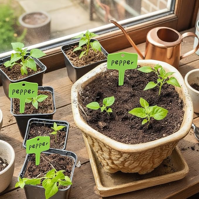 50pcs Plastic Plant T-Type Labels Garden Stake Markers Waterproof Plant Tags for Outdoor (Green)
