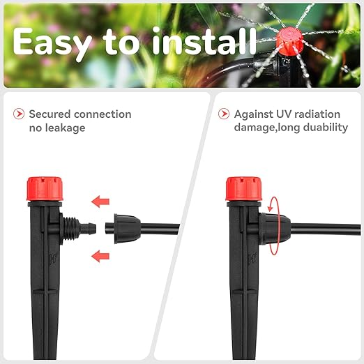50pcs Drip Irrigation Emitters with Stake, Adjustable 360 Degree Water Flow Lock Barbed Dripper for 1/4" Drip Irrigation Tubing，Garden Irrigation Sprayer for (4-7mm) Watering System