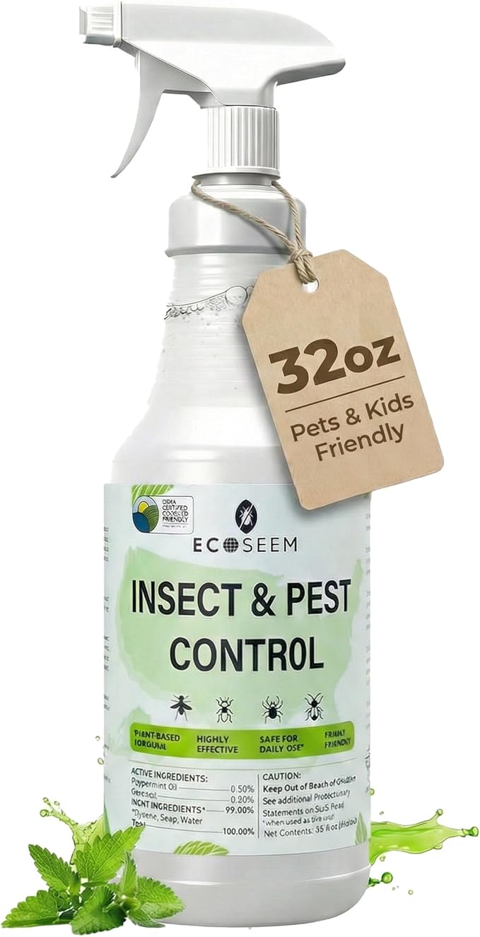 Peppermint Oil Spray for Bugs, 32 Oz Insect & Pest Control Spray for Bed Bug, Ants, Mite and Flea, All Natural Plant Extract Based Spider Repellent Indoor, Child & Pet Safe