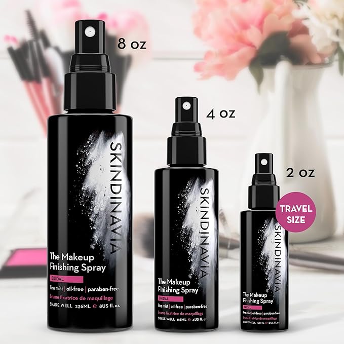 Skindinavia The Makeup Finishing Spray, Bridal Makeup Cooling Setting Spray, All-Day Wear, Long-Lasting Up to 16+ Hours, Heat-Resistant & Waterproof, Wedding Day, Bridal Shower Gift, 8.0 Oz