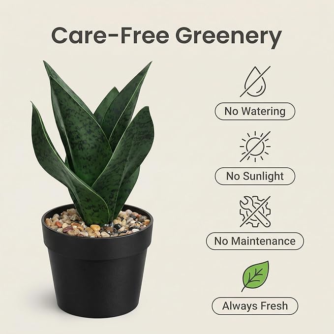 Artificial Snake Plant Artificial Sansevieria Floor Plant Desk Small Fake Plant for Indoor Home Office Decor,Realistic Potted Greenery,10inch (Two pcs Dark Gary and Light Green)