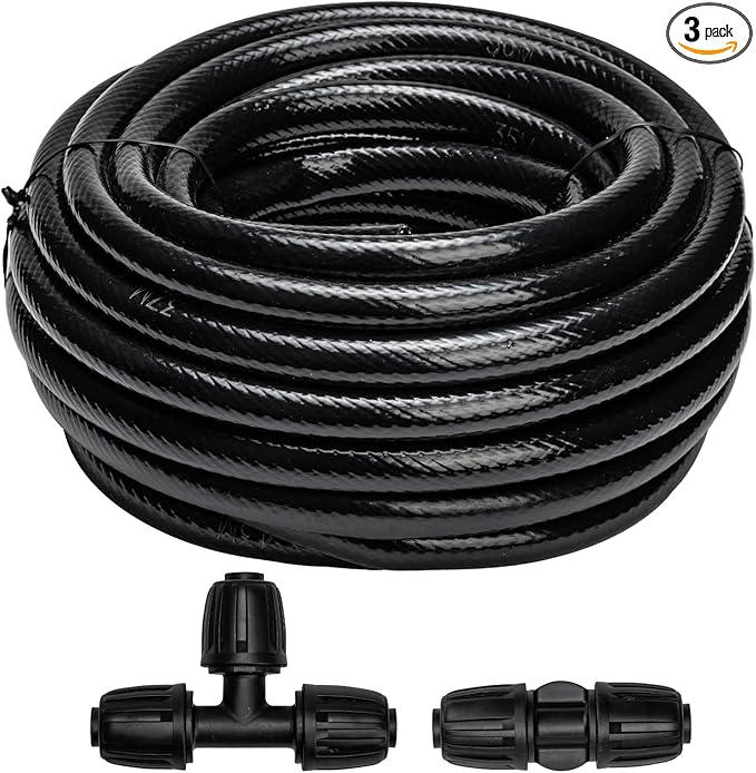Maotong 40 FT 1/2 inch Drip Irrigation Tubing Main Line Hose Tube for Garden Irrigation System (Includes 1/2" Straight Connector and 3-Way Connector)