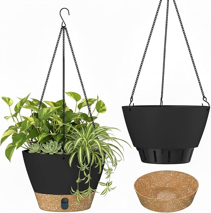 ZMTECH 2 Pack 10 Inch Hanging Planters for Indoor Plants, Modern Gray Hanging Planter with Visible Water Level Window & Metal Chain, Decorative Plant Hanger Indoor for Spring Balcony Decor