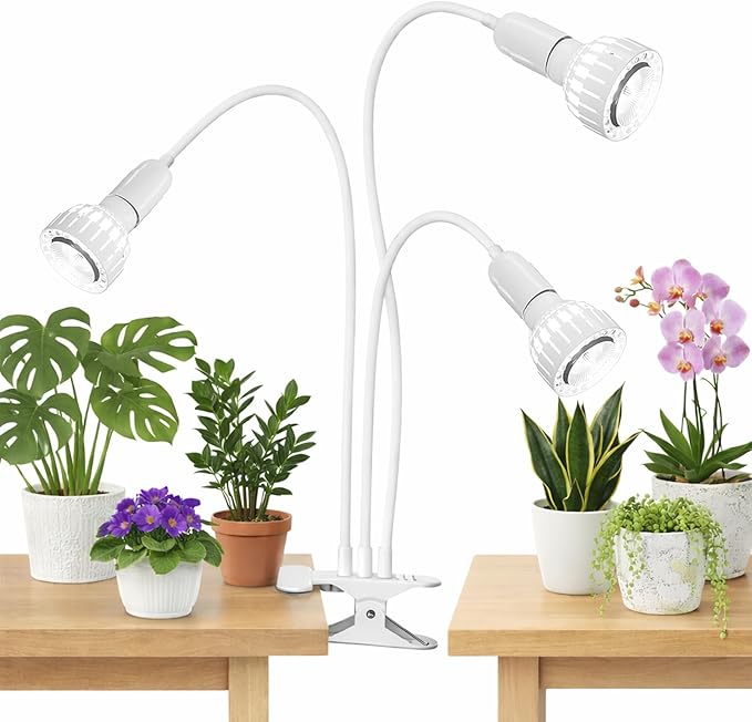 LED Grow Light, Dual-Head 5000K White Full Spectrum Clip-on Gooseneck Plant Lamp for Indoor Desk Plants Growing with 4/8/12H Timer, Bulb Replacement & Smart Plug Compatible (36W Equivalent 240W)