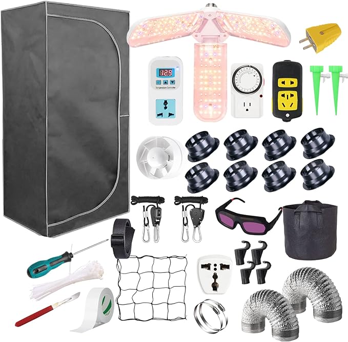 Grow Tent Kit Complete 4x2 ft High Reflective Mylar Indoor Grow Tent Hydroponics Indoor Plant Growing Tent Room Full Spectrum LED Grow Light Ventilaion Fan Growing System+Accesseries (48" x 24" x 80")
