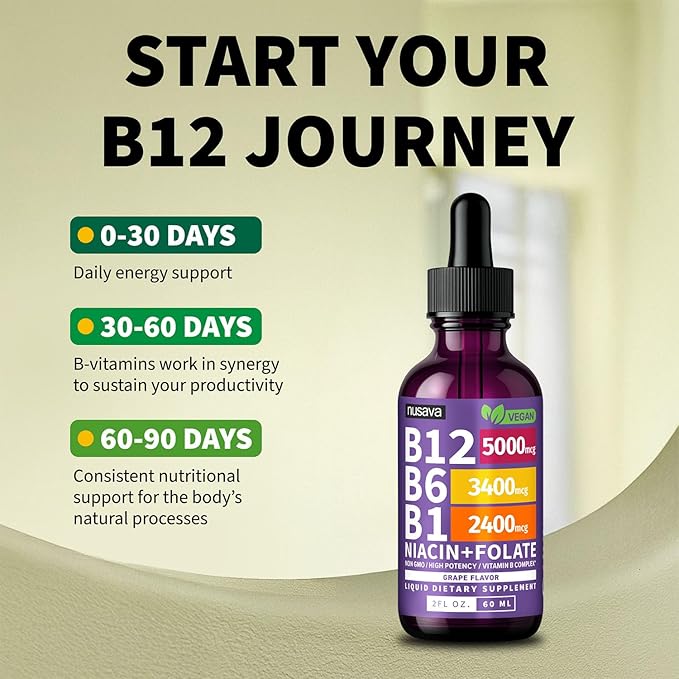 (2 Pack) Vitamin B12 and B6 Liquid Drops, B12 Sublingual Vitamin B Complex - B 12 Vitamin 5000mcg - B12 Methylcobalamin for Energy, Brain, Heart Support with 27,200 mcg, Grape Flavor, 80 Servings
