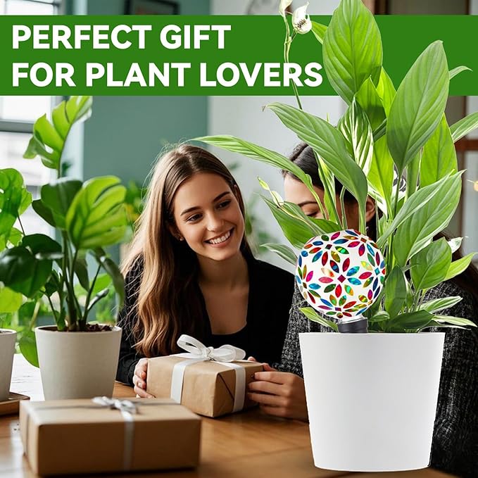 VOREEN Mosaic Plant Watering Globes 2 Pack 500ml with Terracotta Spikes, Handmade Self-Watering Stakes for Indoor/Outdoor, Gift for Garden Lover, Automatic Watering Devices (Multi Colored Flowers)