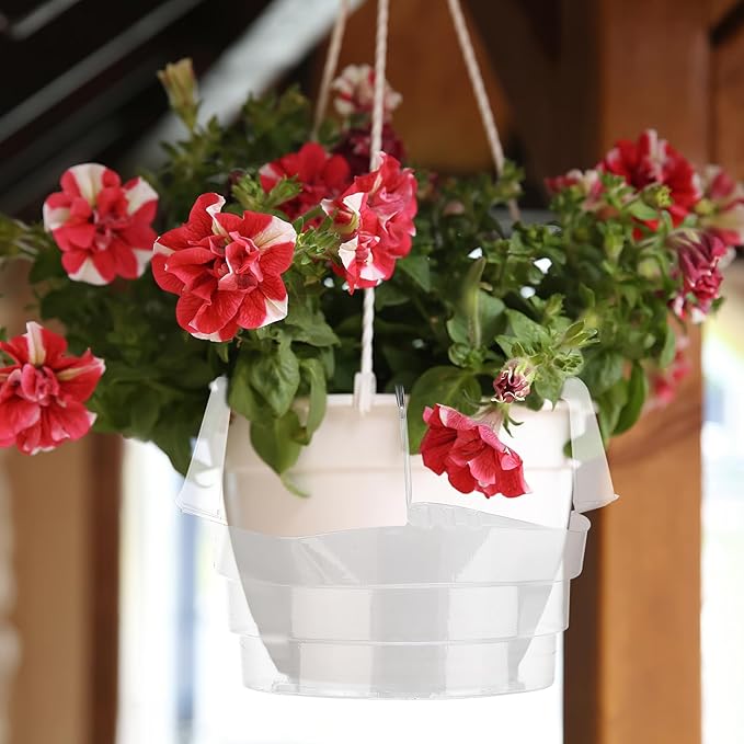 Baderke 12 Pcs Hanging Plant Water Catcher Tray Includes 4 Pcs Clear Plastic Plant Saucer Drip Pans for Indoor Outdoor Hanging Basket Flower Pot (6 8 10 Inch)