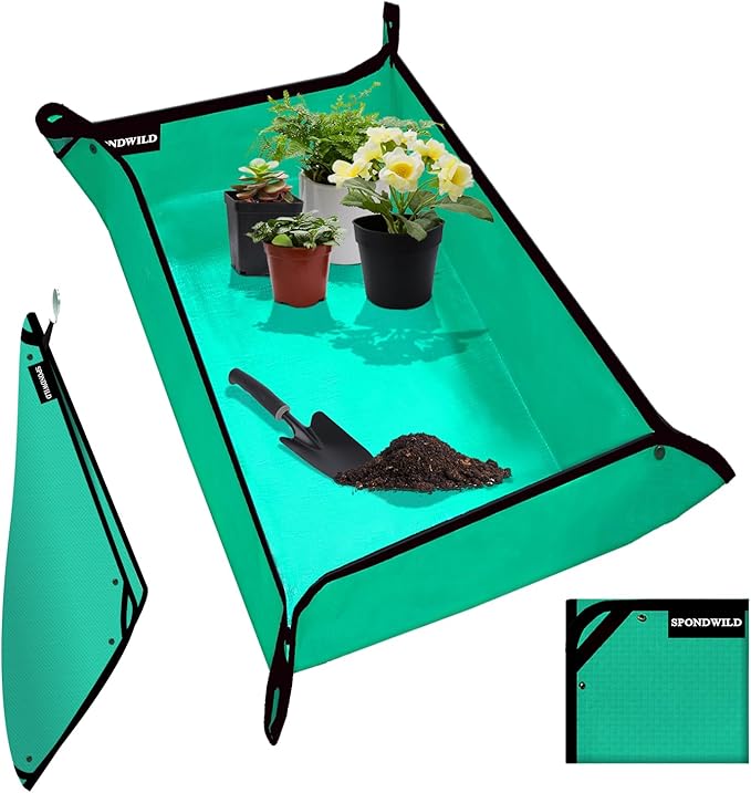 Large Plant Transplanting Mat - Thickened Waterproof Potting Mat, Succulent Gardening Mat, Portable Repotting Mat for Mess Control, Indoor Outdoor Use, PE-Green, 39.5"x59"