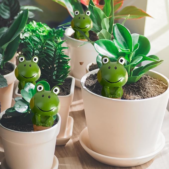 4PCS Terracotta Self Watering Spikes, Frog Shaped Self Watering Globes, Slow Release Self Watering Planter Insert, Plant Watering Globes for Indoor and Outdoor Plants