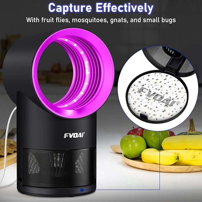 FVOAI Fruit Fly Trap for Indoors, Fly Traps for Home Gnat Traps House Indoor, Indoor Insect Trap with Time Setting, 10 Sticky Glue Boards (Pink)