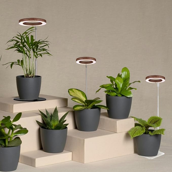 Yadoker 144 LEDs Plant Grow Light for Indoor Plant,Walnut Wood Grain Aluminum LED Grow Light with White Base, Height Adjustable,6.3" Aluminum Housing,Automatic Timer with 8/12/16 Hours,2 Pack