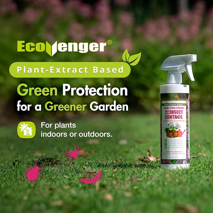 EcoVenger® Garden Insect Control 16 oz | Kills Aphids Armyworms Mealybugs Spider Mites Gnats and Eggs | Indoor Outdoor | Plant-Based Child and Pet Safe