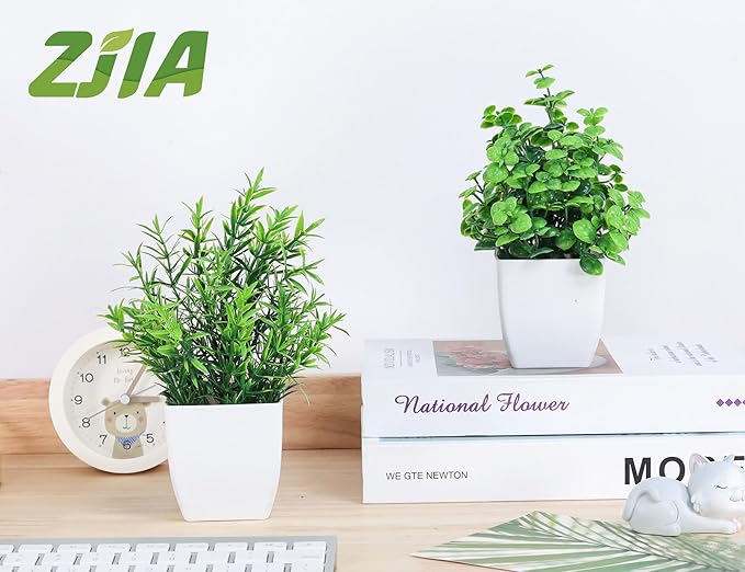 2 Pack Fake Plants Small Artificial Greenery Faux Plants Indoor for Home Farmhouse Bathroom Shelf Decor