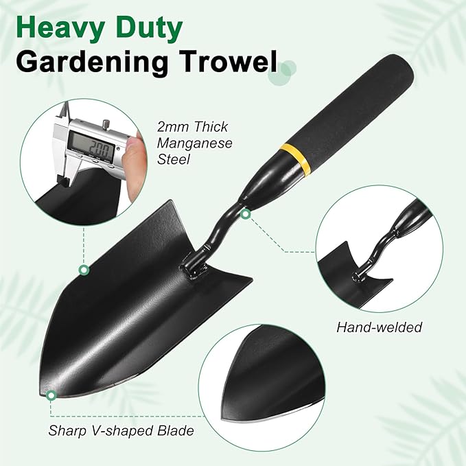 M METERXITY Gardening Trowel, 13 Inch Manganese Steel Garden Hand Shovel with Rubber Handle, Trowel Garden Tool for Farmer Soil Planting Digging Transplanting