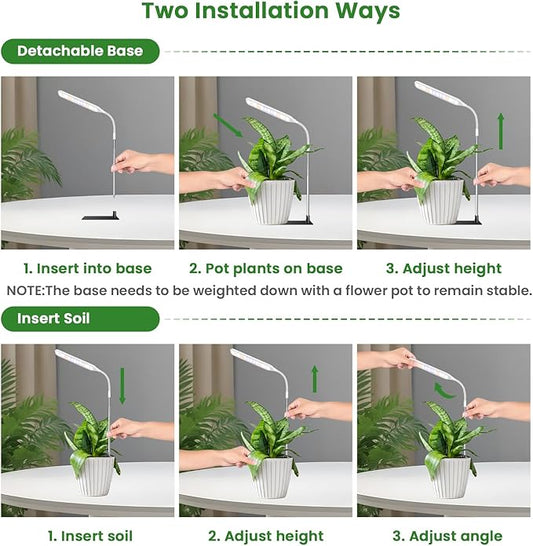Wolezek Grow Lights for Indoor Plants, 52 LEDs Full Spectrum Plant Grow Light with Base, Height Adjustable Grow Lamp with Auto Timer 6/12/16H, 5 Dimmable Brightness, for Small Plants, White, 2-Pack