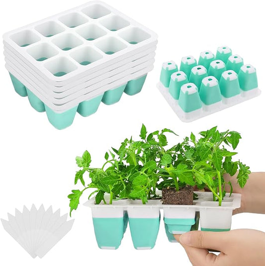 Seed Starter Tray, Reusable Seed Starter Kit, Silicone Seedling Starter Trays for Starting Plant Seeds, Seed Starting Trays with Flexible pop-Out Cells, Indoor Plant Germination Trays (Blue-6pcs)