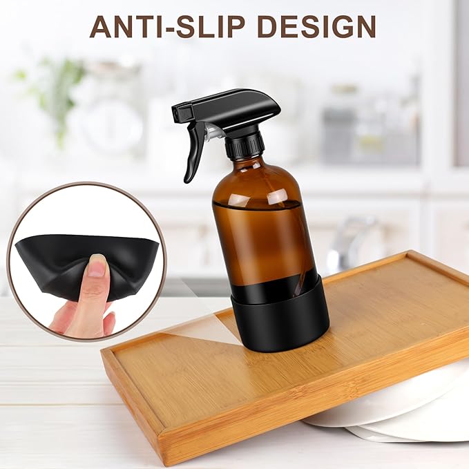 Ninsula Glass Spray Bottle with Silicone Sleeve Protection, 16 oz Amber Glass Spray Bottles, Refillable Spray Bottle Glass for Cleaning, Watering Plants, Skin Care, Plant Care, Hair Care