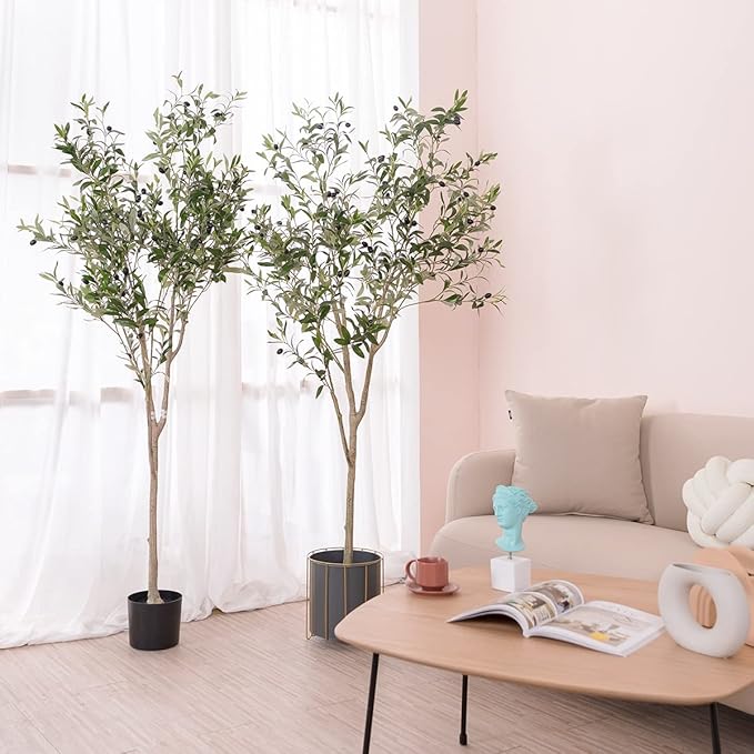 Artificial Olive Tree for Living Room Decor, 6FT Bendable Fake Plants Artificial Indoor, Faux Silk Plant Fake Trees in Potted with Oliver Branch Leaves and Fruits for Modern Home House Office Décor
