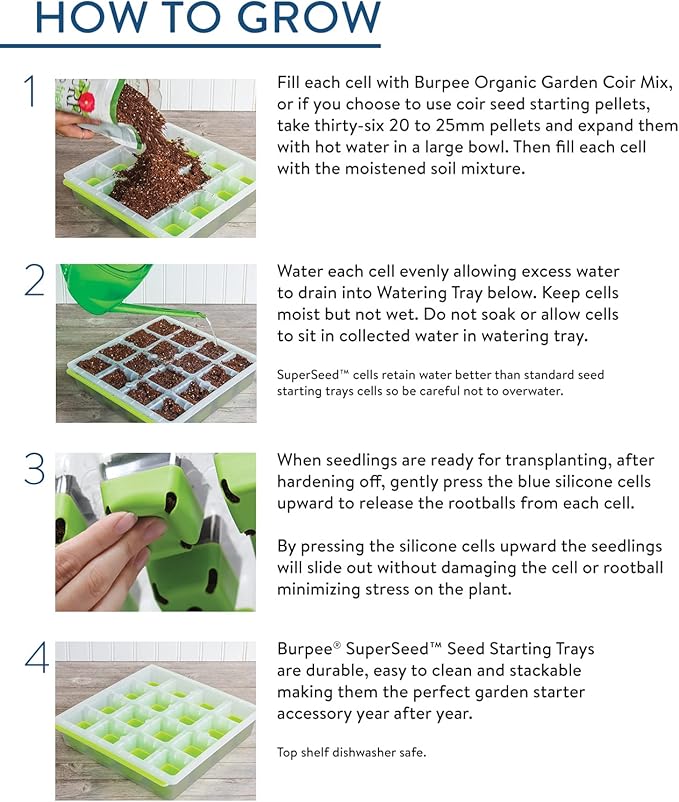 Burpee SuperSeed Seed Starting Tray | 36 Cell Reusable Seed Starter Tray | for Starting Vegetable, Flower & Herb Seeds | Indoor Grow Kit for Plant Seedlings | for Germination Success
