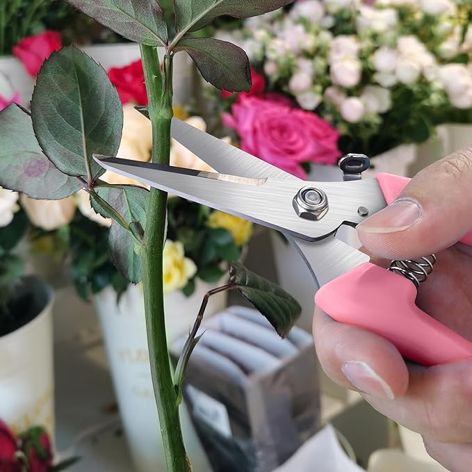 Flower clippers, 7.6 inch Pruning Shears for Beginners, High Strength Steel, Sharp Rust Resistant Floral Scissors with Comfortable Grip Handles, Garden Clippers, Rose Clippers for Gardening -PINK
