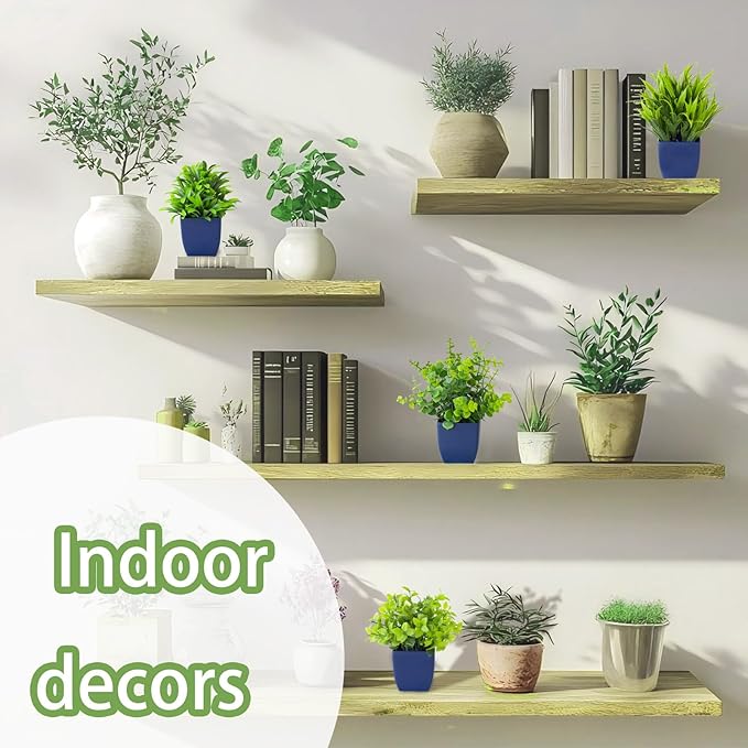 Grever 4 Pack Small Fake Plants in Blue Pot Mini Artificial Potted Plants for Home Bathroom Office Table Desk Shelf Indoor Decor