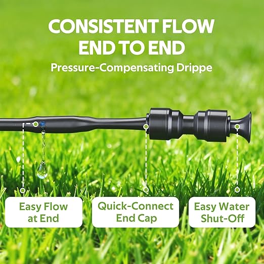 HIRALIY 1/4" Drip Irrigation Tubing Kit, 150FT Dripline with 6" Emitter Spacing, Built-in 0.5 GPH Drippers, 6mm 33FT Watering Hose with 2-Way Connector for Garden, Landscape & Greenhouse