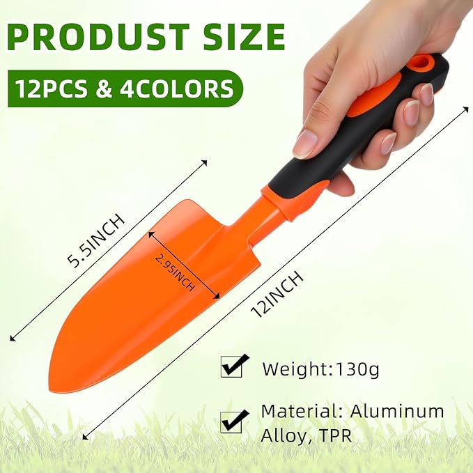 Yaocom 12 Pcs Garden Shovel Aluminum Alloy Heavy Duty Trowel Small Digging Shovels Metal Hand Trowel Spade with Soft Handle for Garden Lawn Yard Planting Tool (Wide Shovel,Multicolor)