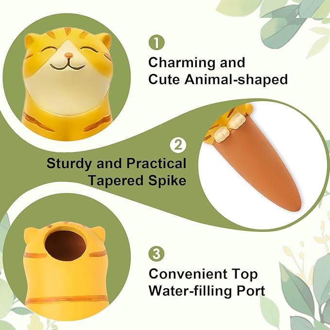 MCleanPin 4 Pack Plant Watering Spikes and Globes Handmade Terracotta Self-Watering Planter Insert Automatic Plant Waterer Devices for Indoor Outdoor Plants (Animal Paradise)