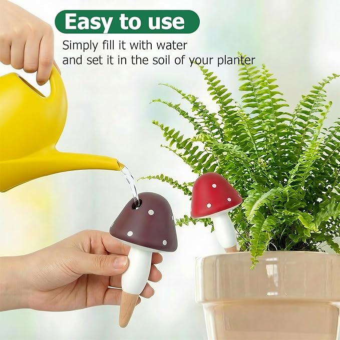 Plant Watering Globes, 8 Pack Self-Watering Terracotta Spikes - Mushroom Shape Irrigation Devices for Indoor & Outdoor Plants, Slow Release Watering System