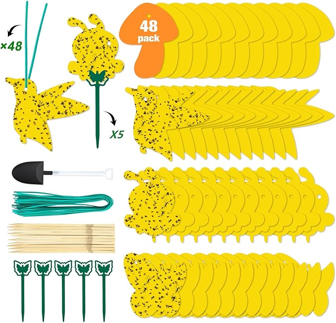 48 Pack Fruit Fly Trap for Indoors, Fungus Gnat Killer Indoor Sticky Traps for Mosquito and Flying Insects, Bug Pest Insect Catcher Killer for Houseplant