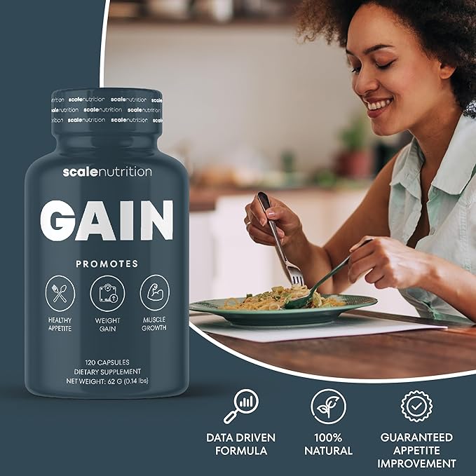Gain - Appetite Booster Pills for Adults – Natural Appetite Stimulant & Weight Gain Support Supplement with Ginger Extract, Blessed Thistle, Gentian Root & Creatine – 120 Capsules