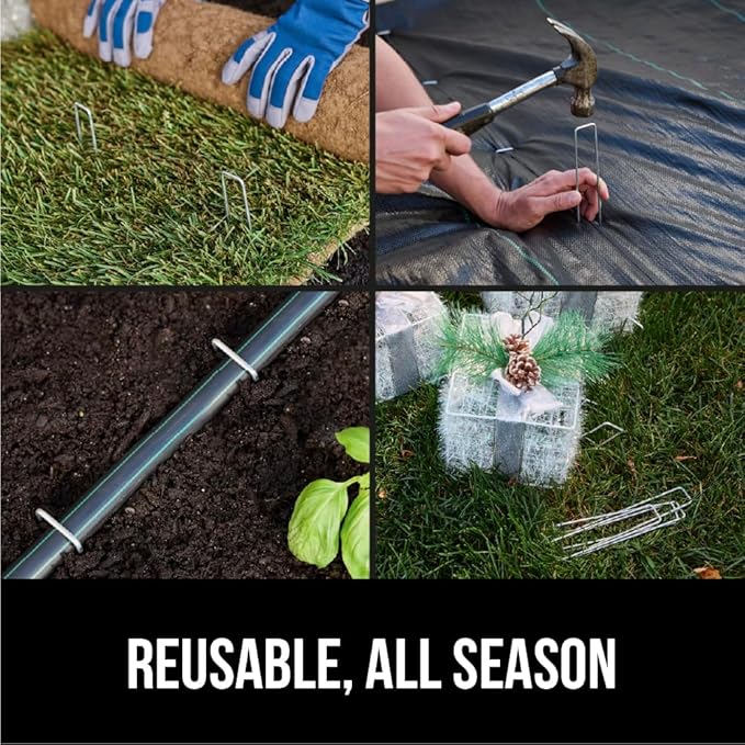 GORILLA GRIP Premium Landscape Staples 100 Pack 6 Inch, Heavy Duty 11 Gauge Galvanized Steel Garden Stakes, Sharp Rust Resistant Landscaping Pins, Lawn Anchors Weed Barrier Fabric, Sod, Irrigation