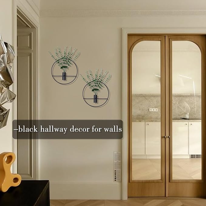 GREENTIME 2 Packs Hanging Planters with 15in Artificial Eucalyptus Plants for Indoor Outdoor Home Bathroom Living Room Wall Decor
