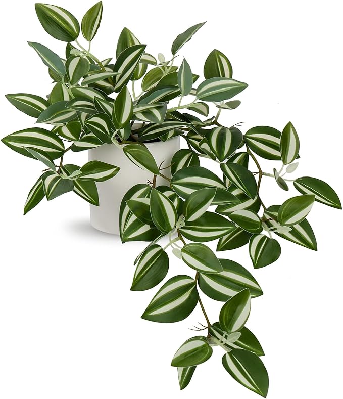 GnFlus Fake Hanging Plants, 20 Inch Artificial Ivy Plant in Ceramic Pot Faux Vine Potted for Home Bedroom Office Table Shef Desk Indoor Outdoor Decor (Green/White)